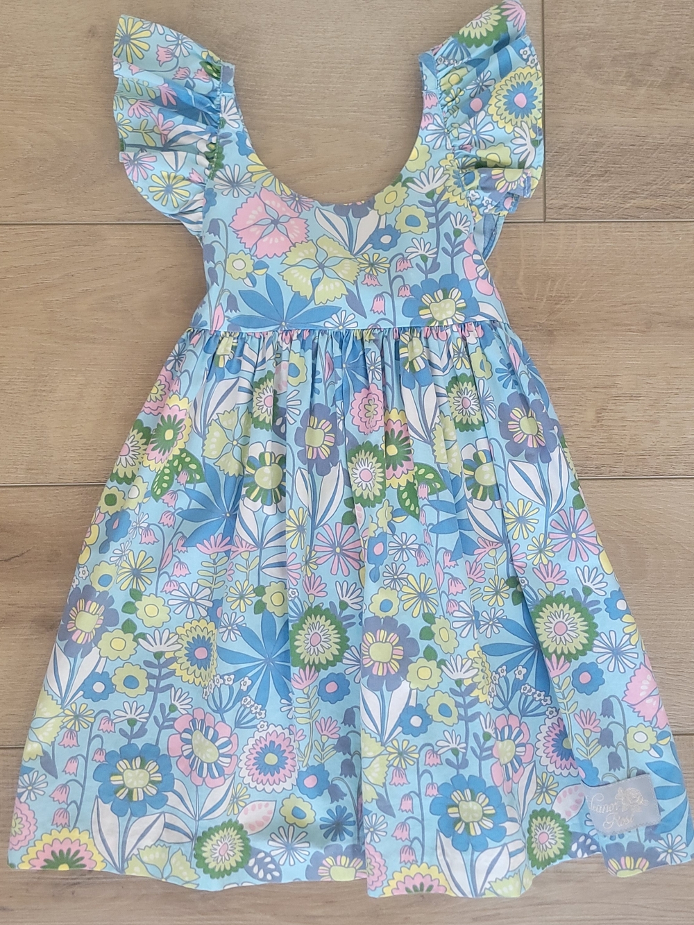 Eleanor Rose Serena Floral Blue Pink Cotton Dress Size 4-5 Boho Mini